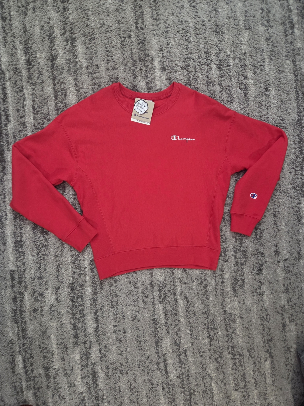 NWT Womens Med Champion Scarlet Red Reverse Weave Sweatshirt w/ Logo Embroidery